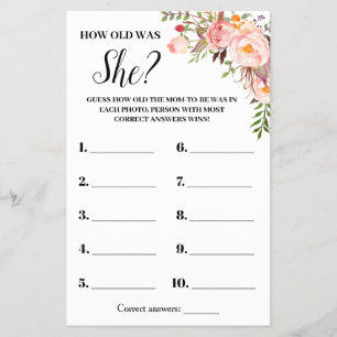 Flyer Tarjeta de juego de baby shower de flores rosadas