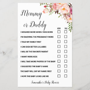 Flyer Tarjeta de juego de baby shower de flores rosadas