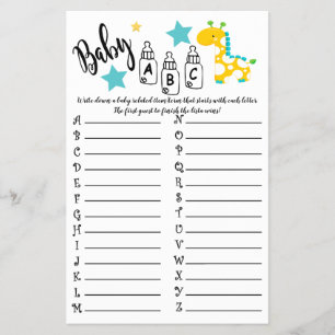 FLYER TARJETA DE JUEGO DE BABY SHOWER DE GIRAFFE COLORID