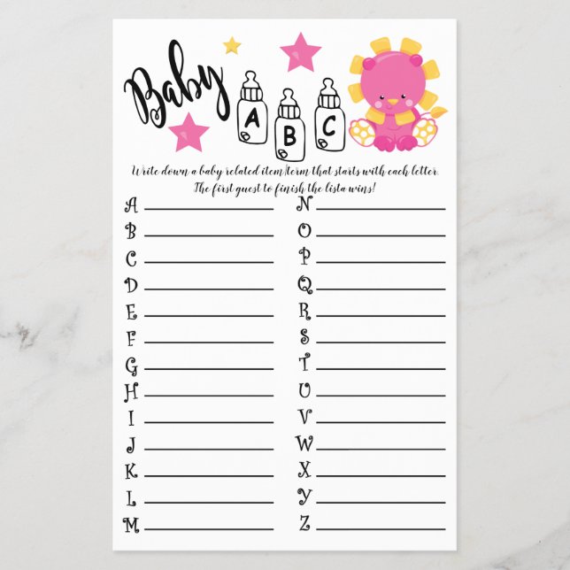 FLYER TARJETA DE JUEGO DE BABY SHOWER DE LION BABY (Frente)