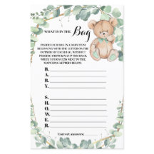 Tarjeta de juego de baby shower de oso con tema de