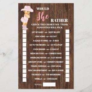 Flyer Tarjeta de juego de Baby Shower de Vaquera ¿Qué Pr