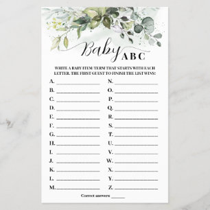 Flyer Tarjeta de juego de baby shower Greenery Eucalyptu