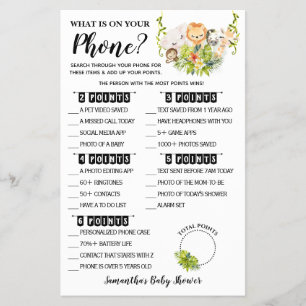 Flyer Tarjeta de juego de baby shower "Jungle ¿Qué hay e