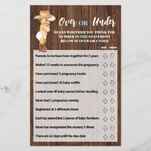 Flyer Tarjeta de Juego de Baby Shower "Más o Menos" para