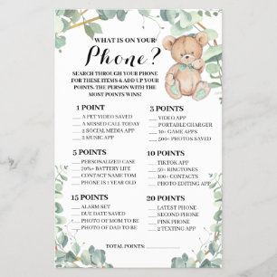 Flyer Tarjeta de juego de baby shower para llevar lo que