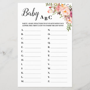 Flyer Tarjeta de juego de baby shower Pink Flowers Baby