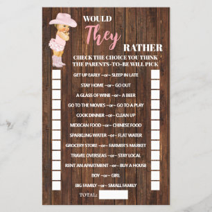 Flyer Tarjeta de juego de baby shower "¿Qué prefieren?" 
