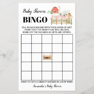 Flyer Tarjeta de juego de bingo Baby Shower para animale