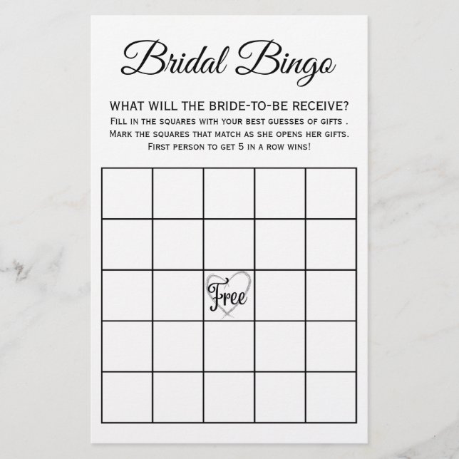 Flyer Tarjeta de juego de Bingo Bridal Shower (Frente)