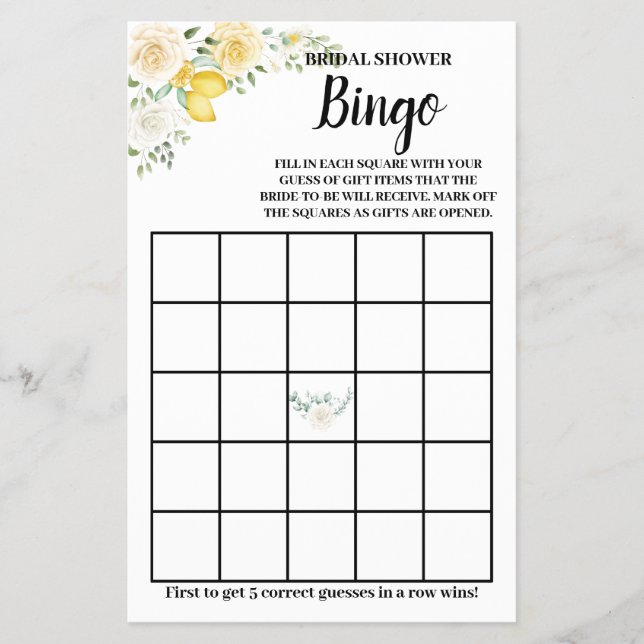 Flyer Tarjeta de juego de Bingo de Ducha Bridal para Lem (Frente)