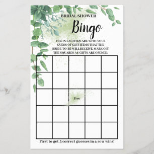 Flyer Tarjeta de juego de bingo Eucalyptus Greenery Brid
