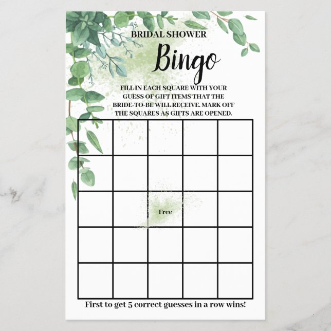 Flyer Tarjeta de juego de bingo Eucalyptus Greenery Brid (Frente)