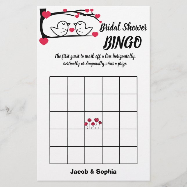 Flyer Tarjeta de juego de bingo Love Bird Briower Shower (Frente)