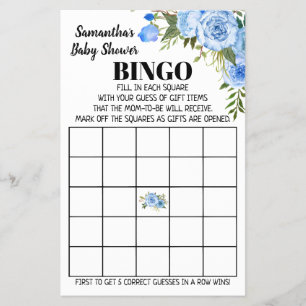 Flyer Tarjeta de juego de Bingo para Baby Shower Azul en