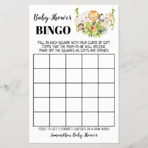 Flyer Tarjeta de juego de bingo para baby shower de anim