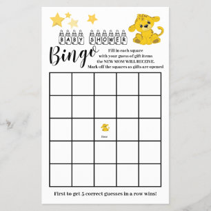 Flyer Tarjeta de juego de Bingo para Baby Shower Tigre C