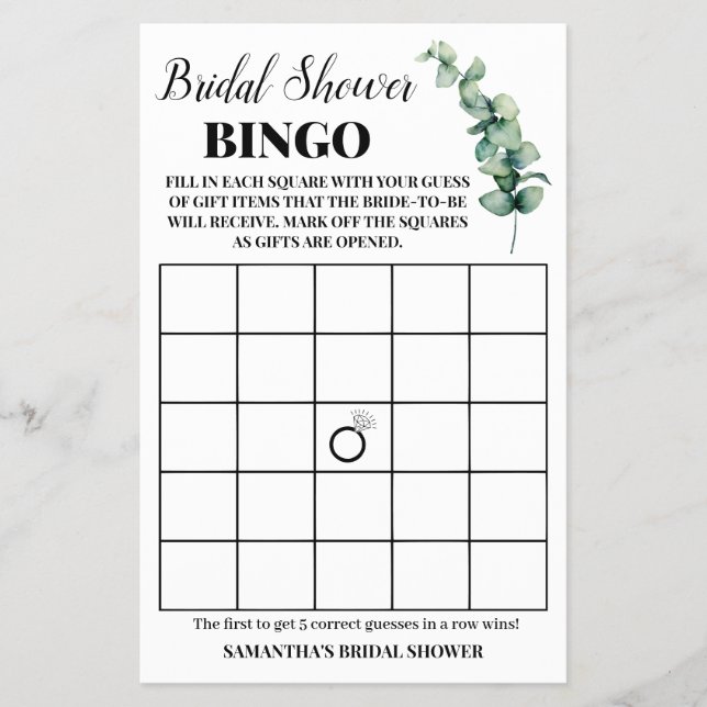 Flyer Tarjeta de juego de bingo para ducha de novia con  (Frente)