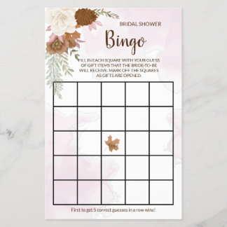 Flyer Tarjeta de juego de bingo para ducha de novia flor