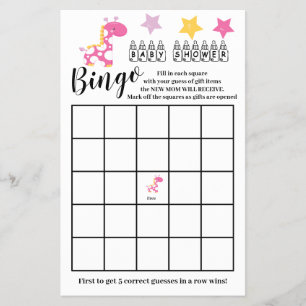 Flyer Tarjeta de juego de Chica Baby Shower Bingo Pink G
