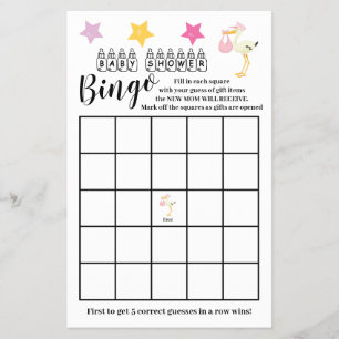 Flyer Tarjeta de juego de Chica Baby Shower Bingo Pink S