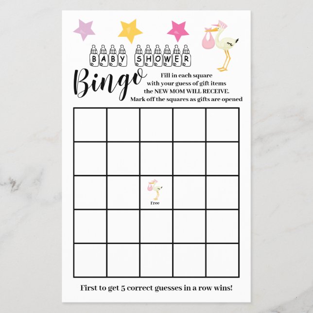 Flyer Tarjeta de juego de Chica Baby Shower Bingo Pink S (Frente)