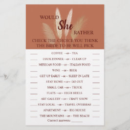 Flyer Tarjeta de juego de Despedida de Soltera Pampas ¿Q