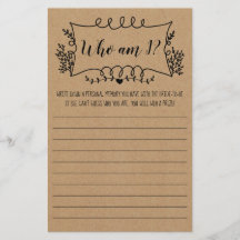 Tarjeta de juego de ducha de novia quién soy