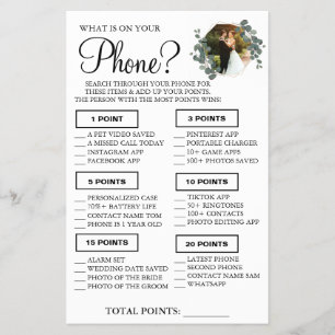 Flyer Tarjeta de juego de ducha Eucalyptus Qué hay en tu