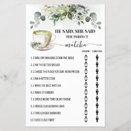 Flyer Tarjeta de juego de ducha Greenery Matcha He Said