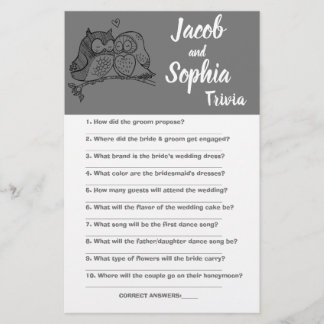 FLYER TARJETA DE JUEGO DE LA DUCHA DE TRIVIA, BRIDE & GR
