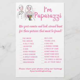 Flyer Tarjeta de juego de paparazzi Rosa Amor Boda Volan