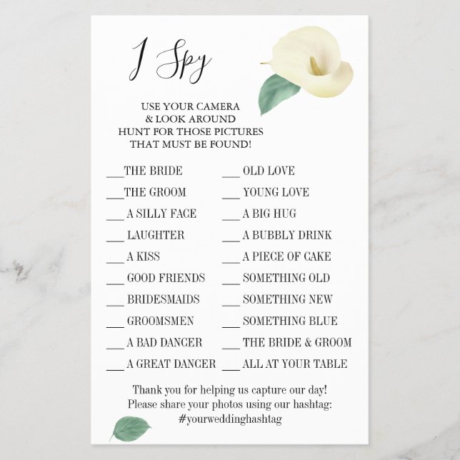 Flyer Tarjeta de juego de recepción de boda Calla Lily I (Frente)