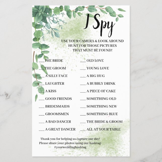 Flyer Tarjeta de juego de recepción de boda de Eucalipto (Frente)