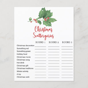 Flyer Tarjeta de juego de Scattergories de Navidad de co