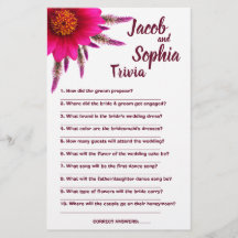 TARJETA DE JUEGO DE TRIVIA DE NOVIA & NOVIO PURPUR