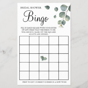 Flyer Tarjeta de juego Eucalyptus Bridal Shower Bingo