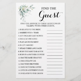 Flyer Tarjeta de juego Eucalyptus Find the Guest Bridal 