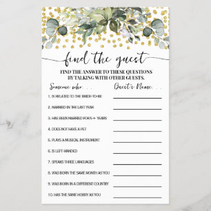 Flyer Tarjeta de juego Eucalyptus Gold Find Guest Shower