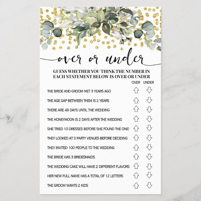 Flyer Tarjeta de juego Eucalyptus Gold Over o Under Duow (Frente)