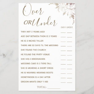 Flyer Tarjeta de juego Flor Over or Under Bridal ducha F