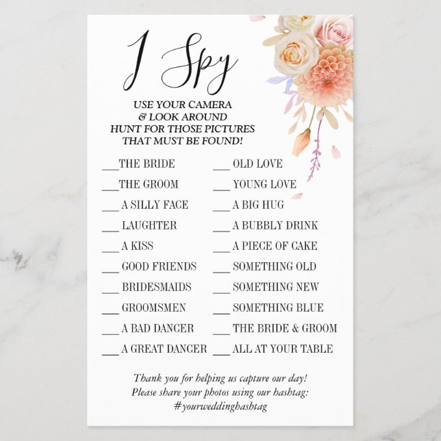 Flyer Tarjeta de juego Floral I de recepción de bodas co (Frente)