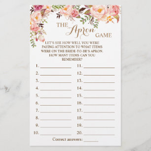 Flyer Tarjeta de juego floral rosa Apron Shower