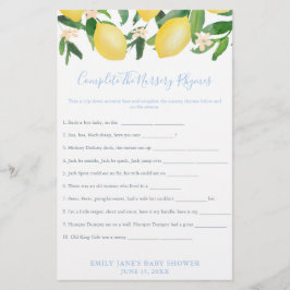 Flyer Tarjeta de juego Lemon Baby Shower Classic Nursery