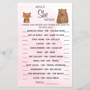 Flyer Tarjeta de juego para baby shower de Bosque Encant