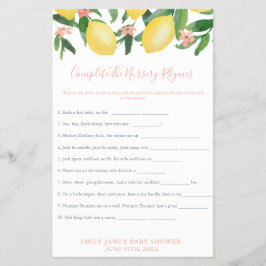 Flyer Tarjeta de juego para Baby Shower Lemons Chica Rhy