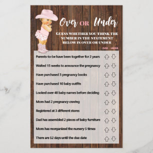 Flyer Tarjeta de Juego para Baby Shower "Más o Menos" co