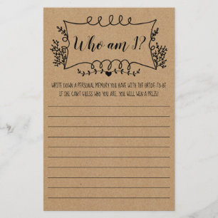 Flyer Tarjeta de juego para despedida de soltera ¿Quién 