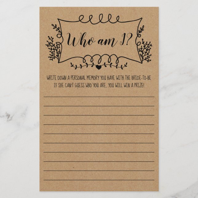 Flyer Tarjeta de juego para despedida de soltera ¿Quién  (Frente)