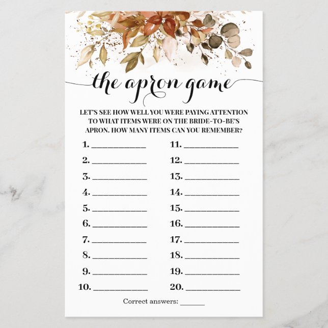 Flyer Tarjeta de juego para ducha de novia de otoño con  (Frente)